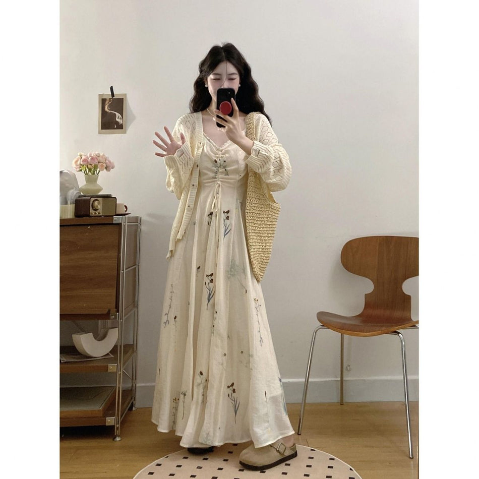 Women's Plus Size Floral Midi Dress and Cardigan Set