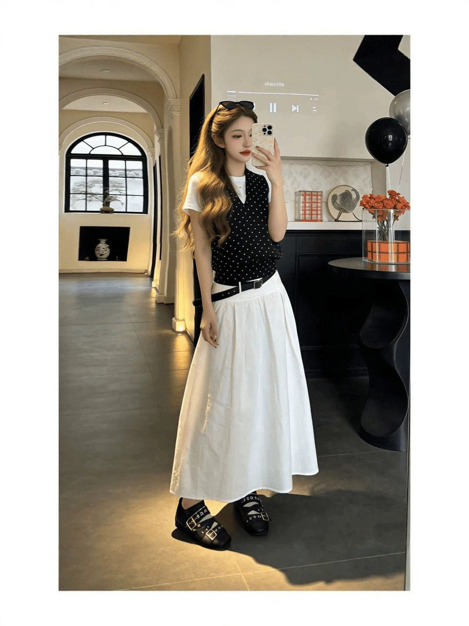 Women's Polka Dot Layered Top and Skirt Three-Piece Set