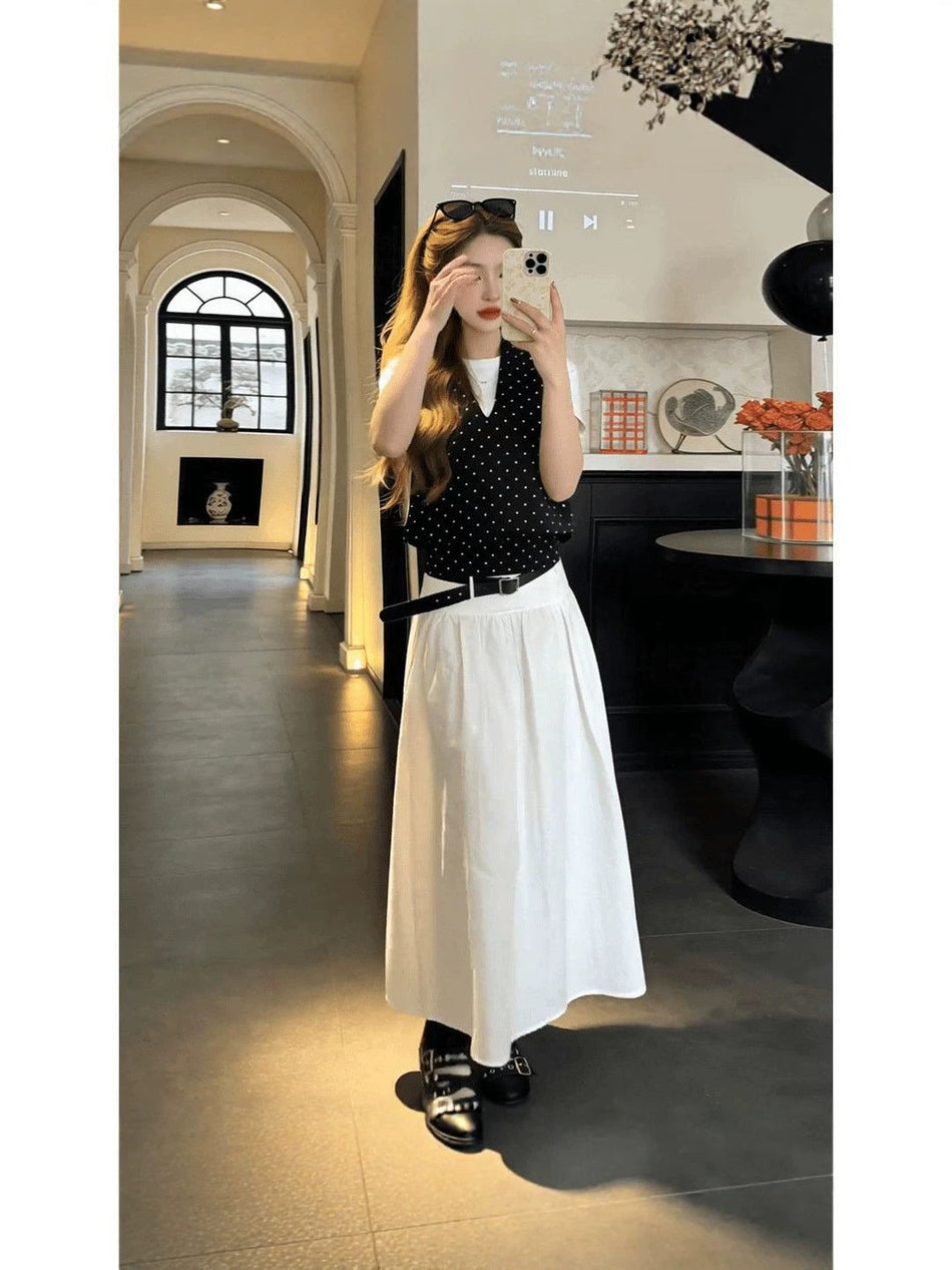 Women's Polka Dot Layered Top and Skirt Three-Piece Set