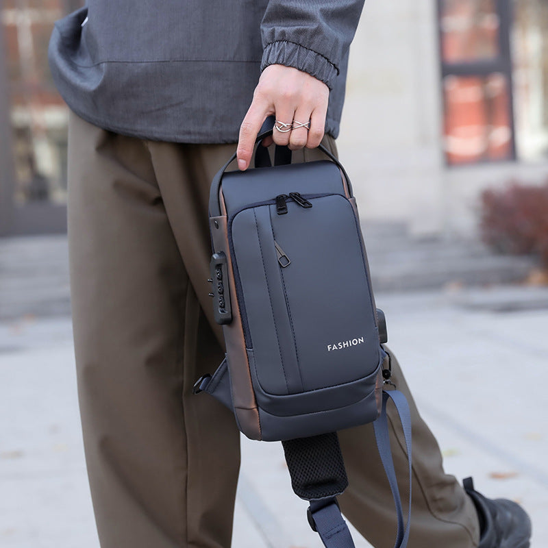 Men's Password Lock Cross Body Bag with Motorcycle Style Design