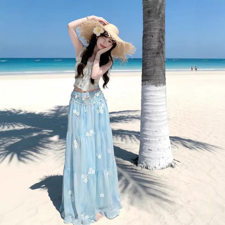 Women's Printed Camisole and Flared Maxi Skirt Set