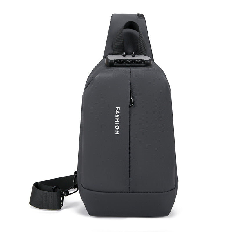 Men's Leather Chest Bag with Combination Lock and Large Capacity