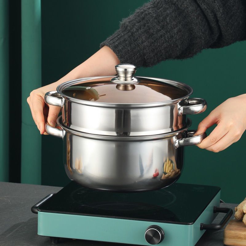 Extra Thick Non-Stick Soup Pot with Steamer, 24cm