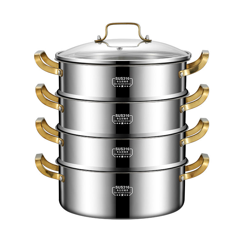 316L Stainless Steel Multi-Layer Steamer, Bright Gold Ear