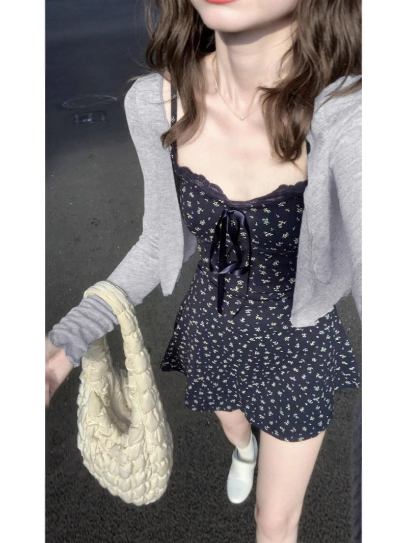 Women's Floral Sling Dress and Lace Cardigan Set