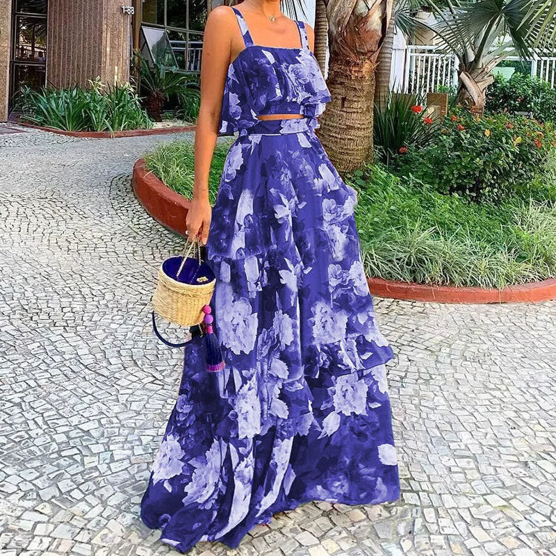Women's Printed Camisole and Ruffle Maxi Skirt Set