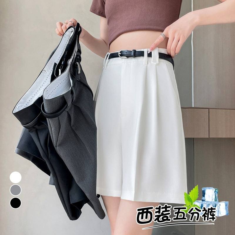 Women's High-Waist Ice Silk Wide-Leg Bermuda Shorts