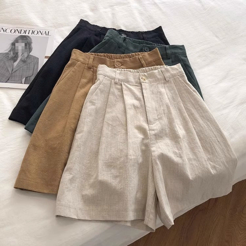 Women's Cotton Linen Wide-Leg A-Line Casual Shorts