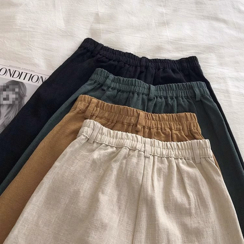 Women's Cotton Linen Wide-Leg A-Line Casual Shorts