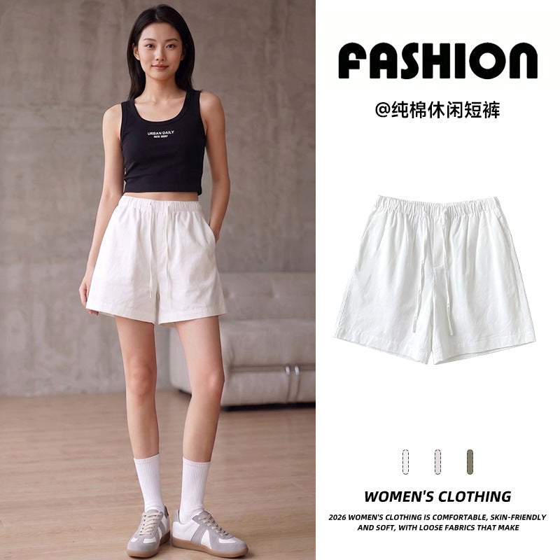 Women's Cotton High-Waist Wide-Leg Casual Shorts
