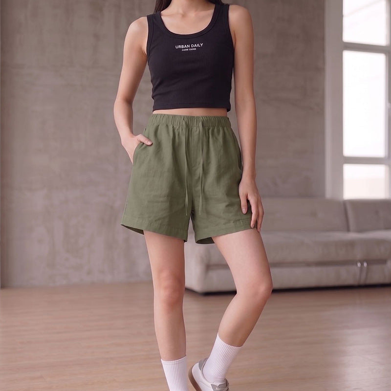 Women's Cotton High-Waist Wide-Leg Casual Shorts