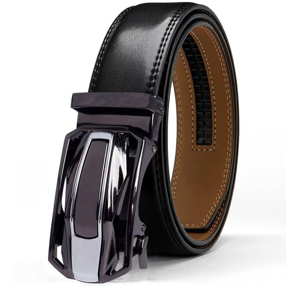 Men's Two-Layer Genuine Leather Belt with Alloy Buckle Design