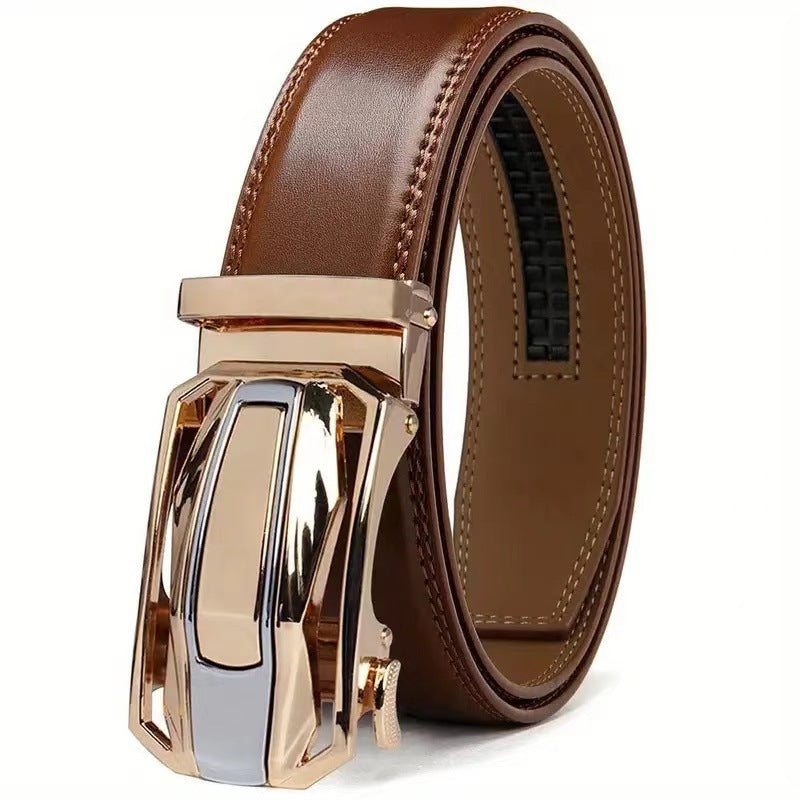 Men's Two-Layer Genuine Leather Belt with Alloy Buckle Design