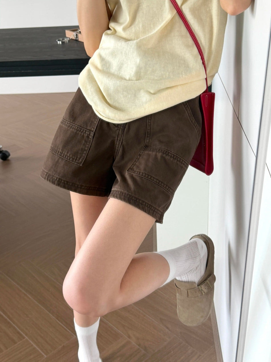 Women's High-Waist Coffee Brown Denim Shorts