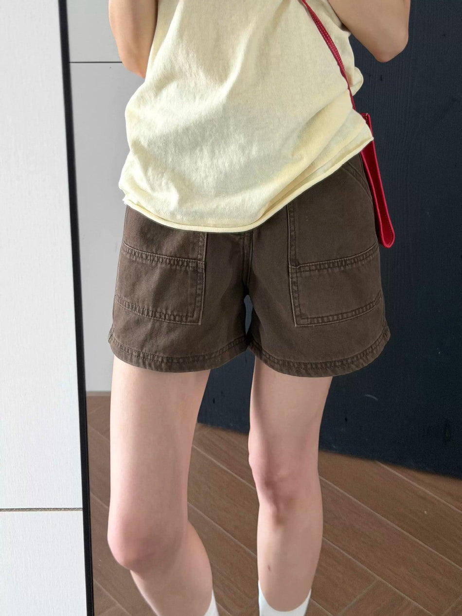 Women's High-Waist Coffee Brown Denim Shorts