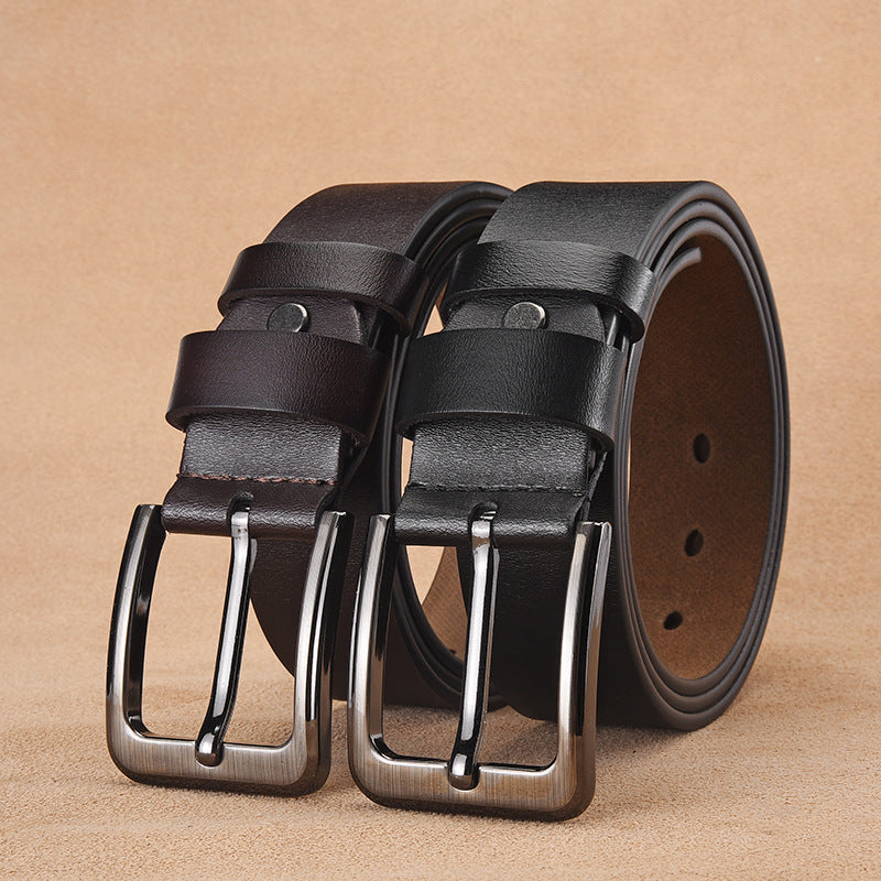 Men's Two-Layer Genuine Leather Belt with Pin Buckle Design
