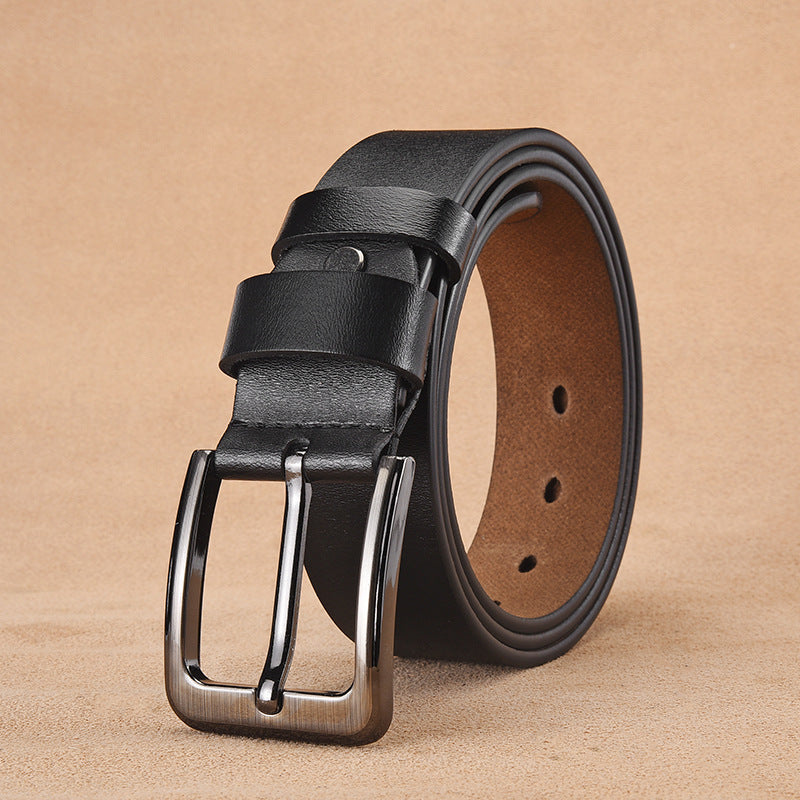 Men's Two-Layer Genuine Leather Belt with Pin Buckle Design