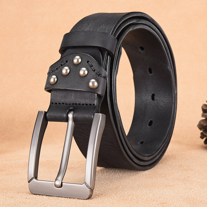 Men's Genuine Leather Belt with Alloy Pin Buckle Design