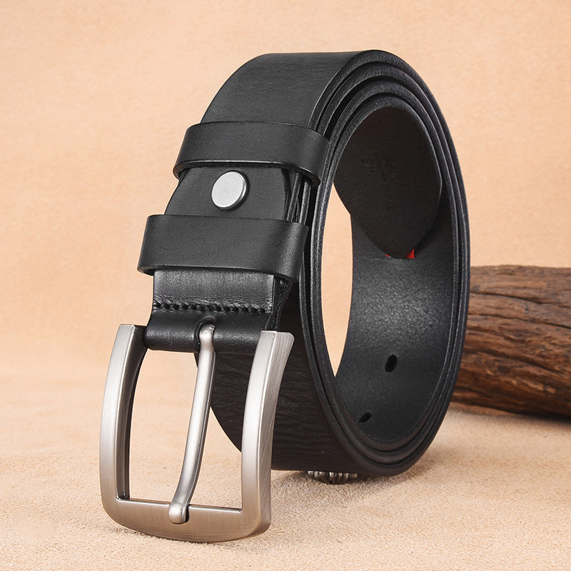 Men's Genuine Leather Belt with Alloy Pin Buckle Design