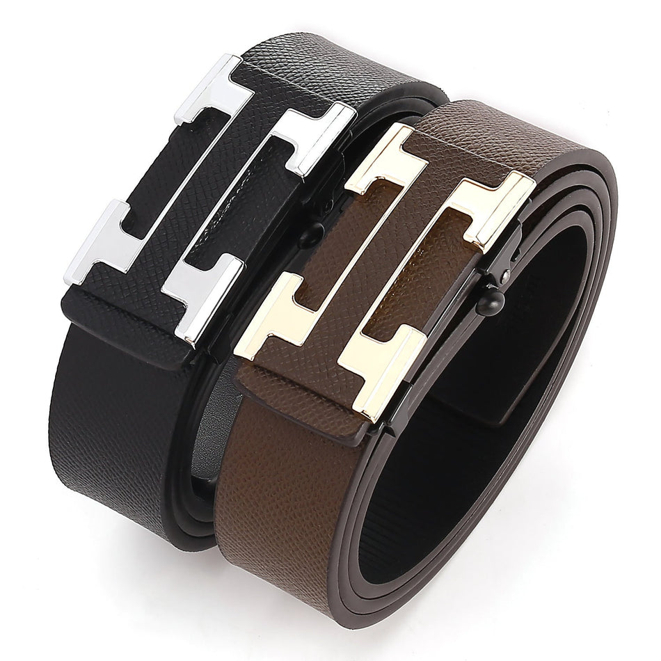 Men's Two-Layer Cowhide Belt with Automatic Buckle Design