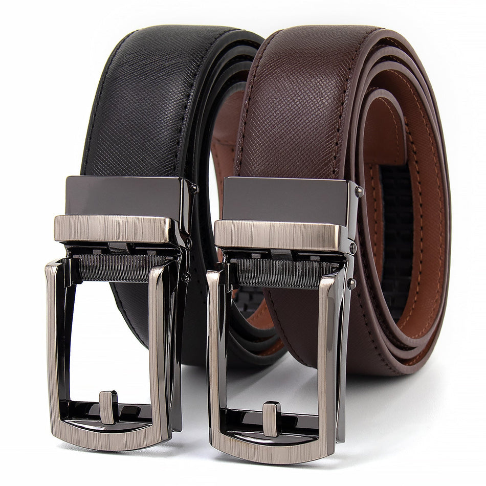 Men's Leather Belt with Alloy Automatic Buckle Clip Design
