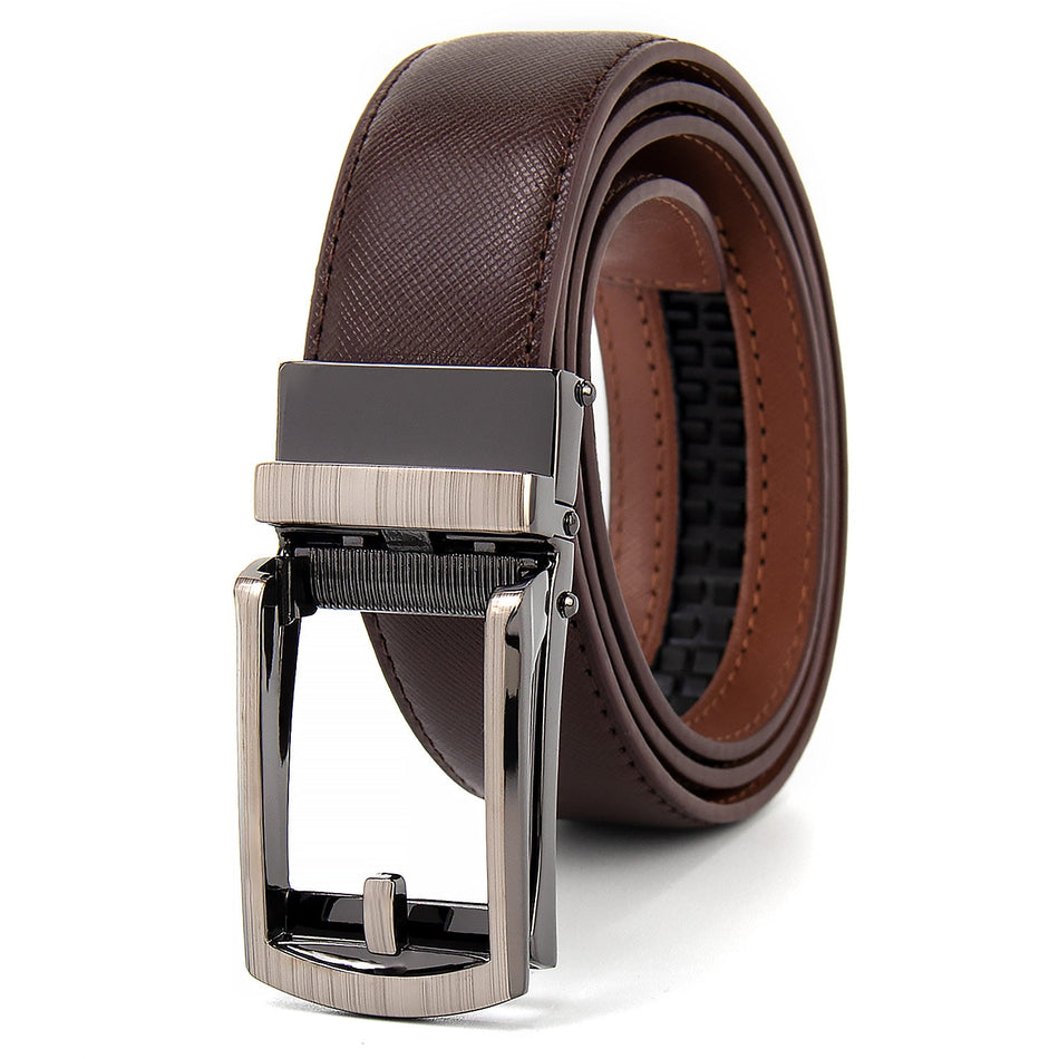 Men's Leather Belt with Alloy Automatic Buckle Clip Design