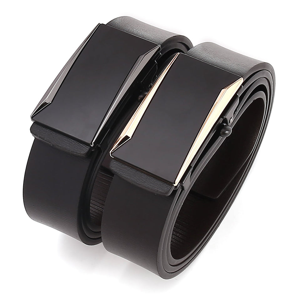 Men's Genuine Leather Belt with Toothless Automatic Buckle