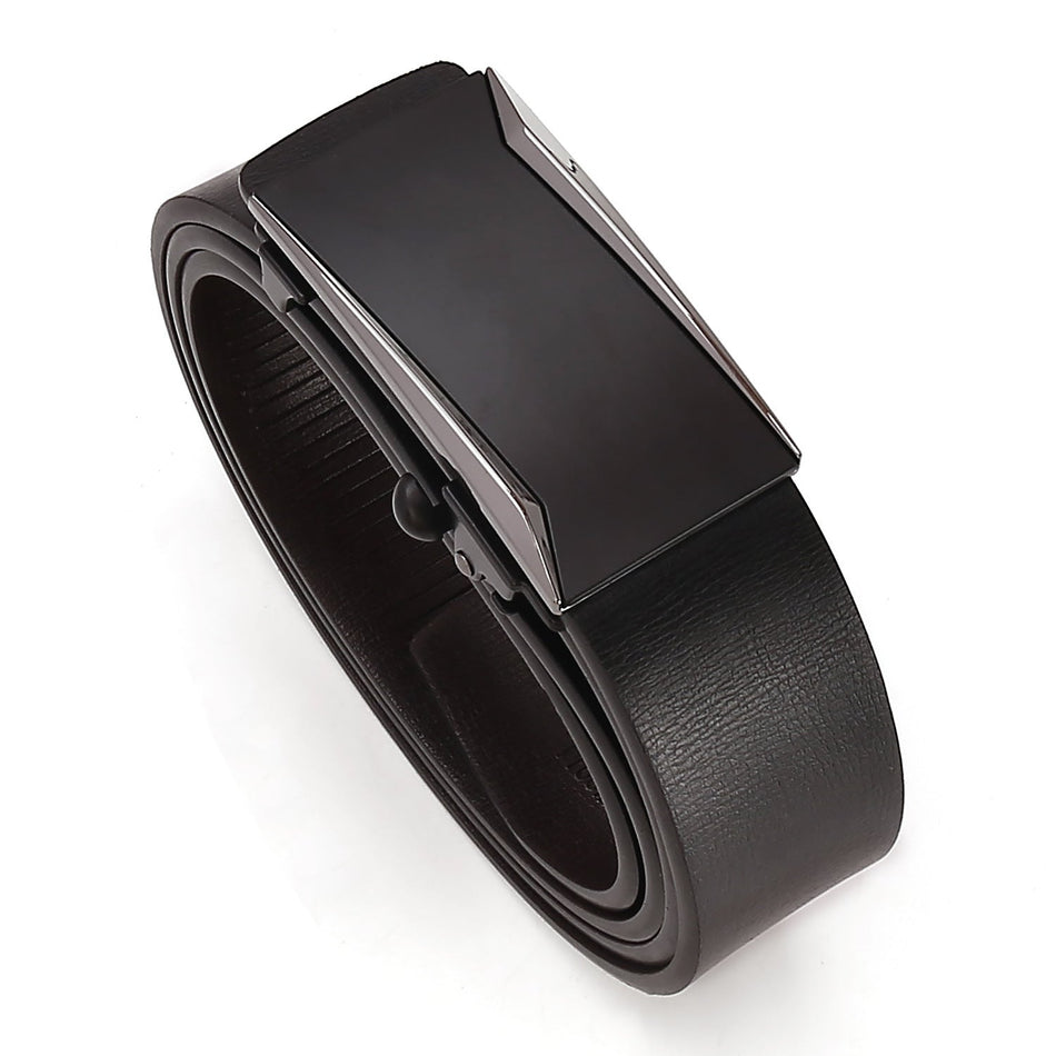 Men's Genuine Leather Belt with Toothless Automatic Buckle