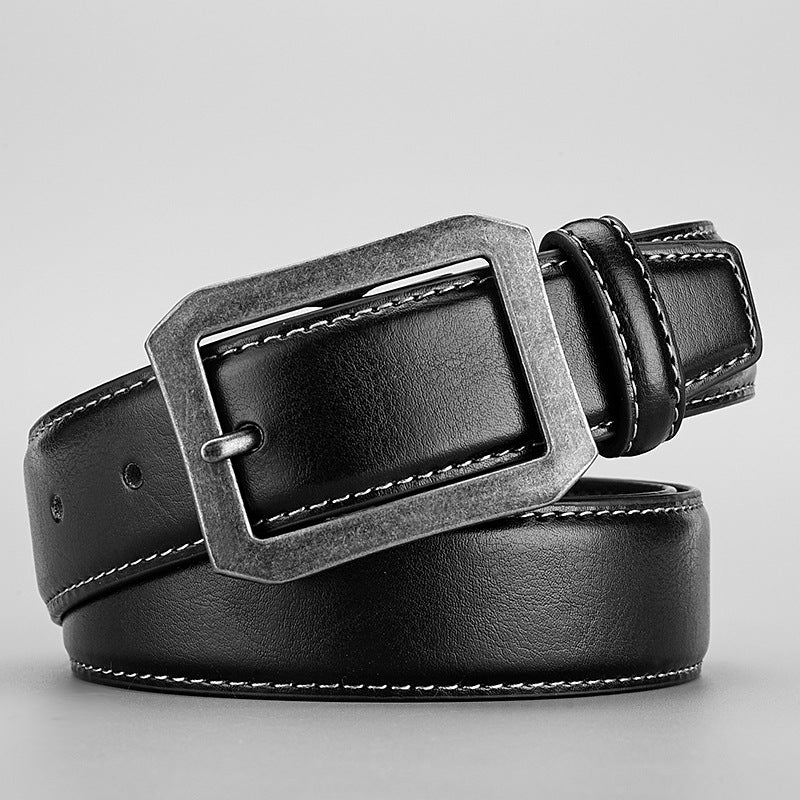 Vintage Distressed Leather Belt with Square Buckle Design