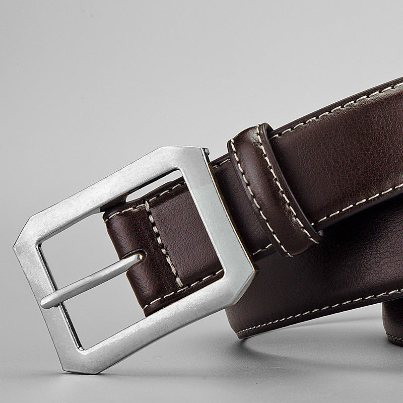 Vintage Distressed Leather Belt with Square Buckle Design