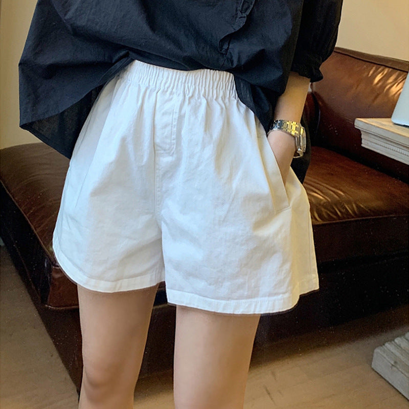 Women's High-Waist Cotton Wide-Leg Casual Shorts