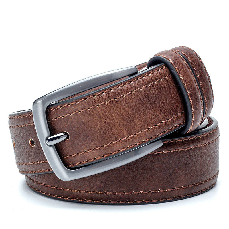 Men's Retro Style Leather Belt with Classic Pin Buckle Design