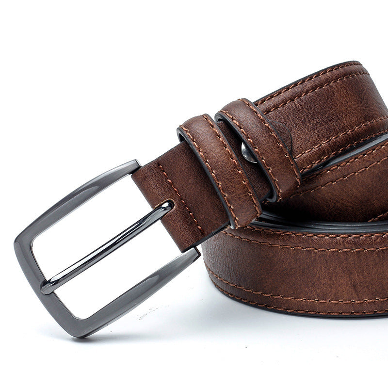 Men's Retro Style Leather Belt with Classic Pin Buckle Design
