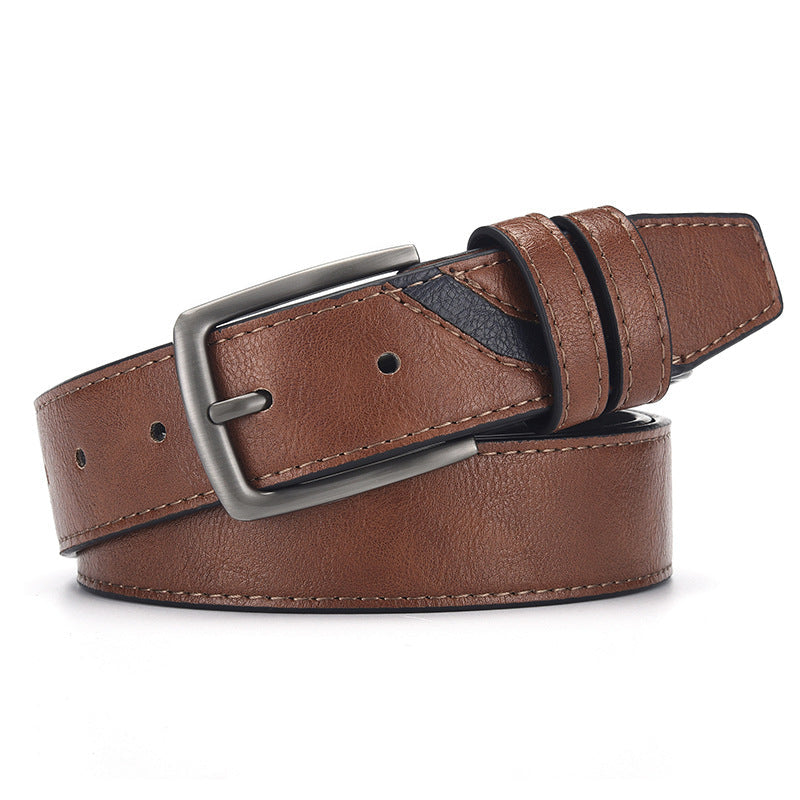 Men's Retro Leather Belt with Perforated Design and Pin Buckle