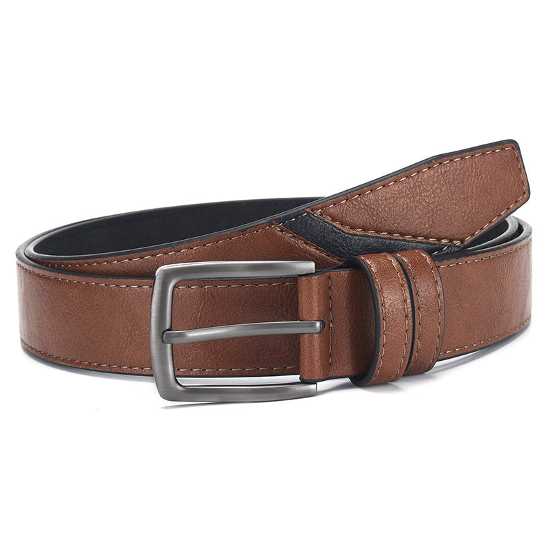 Men's Retro Leather Belt with Perforated Design and Pin Buckle