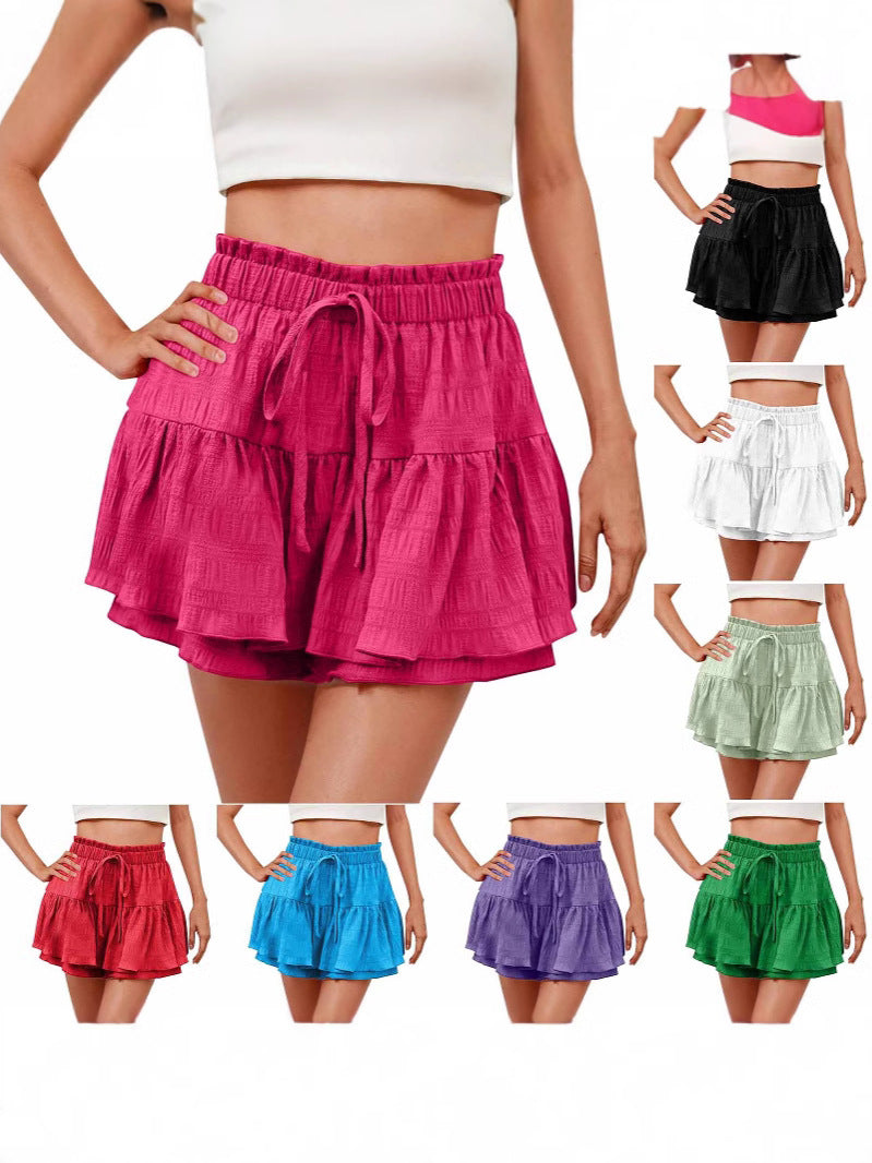 Women's Ruffle Drawstring Skirt Shorts with Elastic Waist