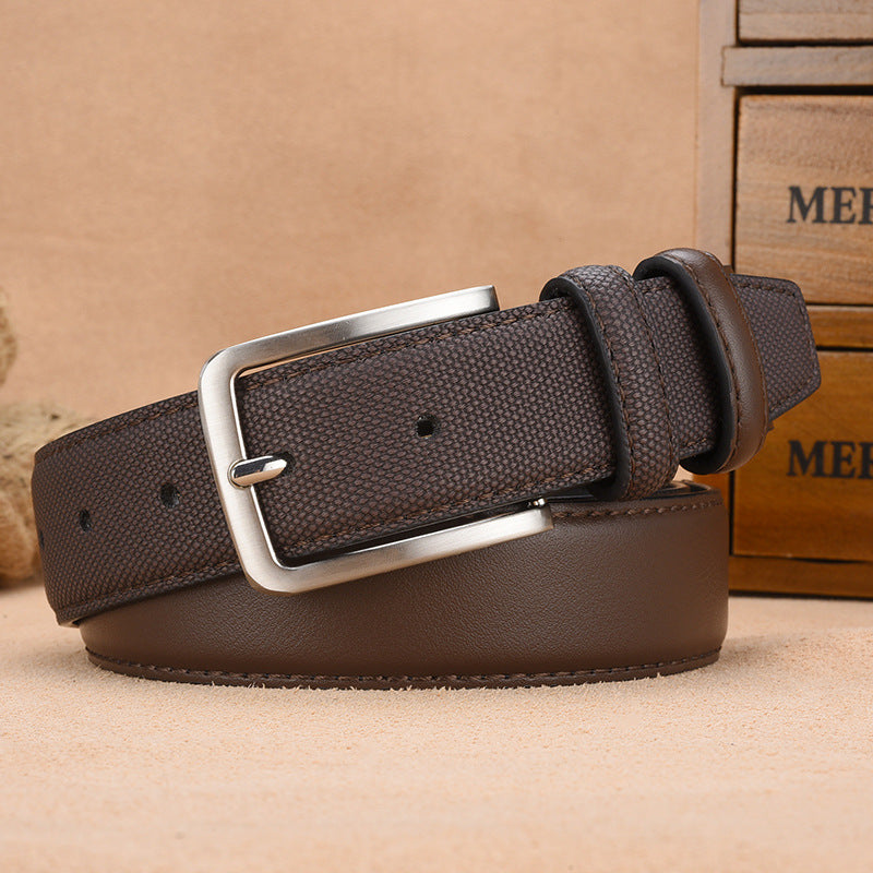 Men's Embossed PU Leather Belt with Perforated Casual Design