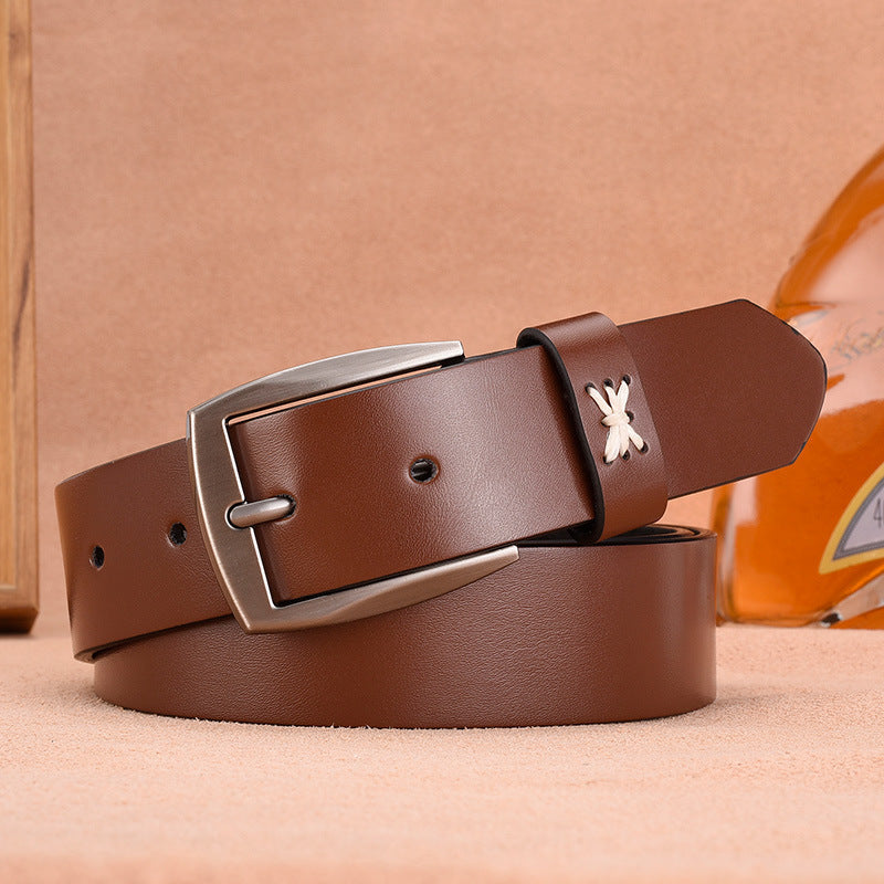 Men's Cowhide Leather Belt for Business Casual and Jeans