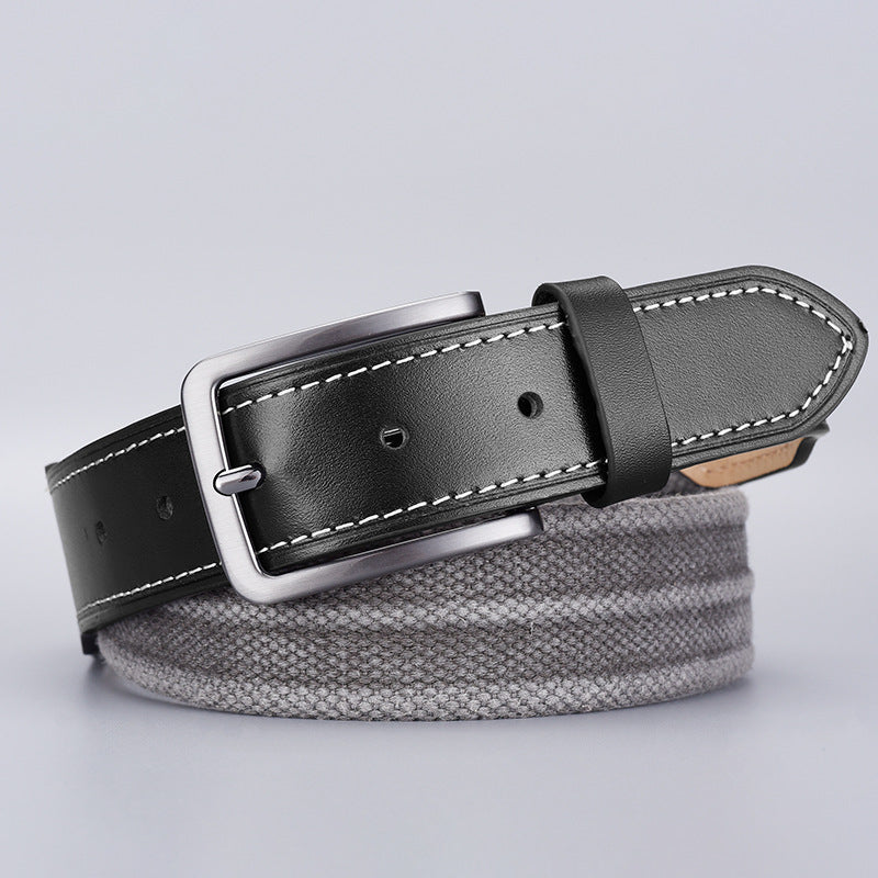 Men's Canvas Splicing Leather Belt with Casual Pin Buckle Design
