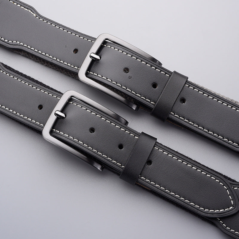 Men's Canvas Splicing Leather Belt with Casual Pin Buckle Design