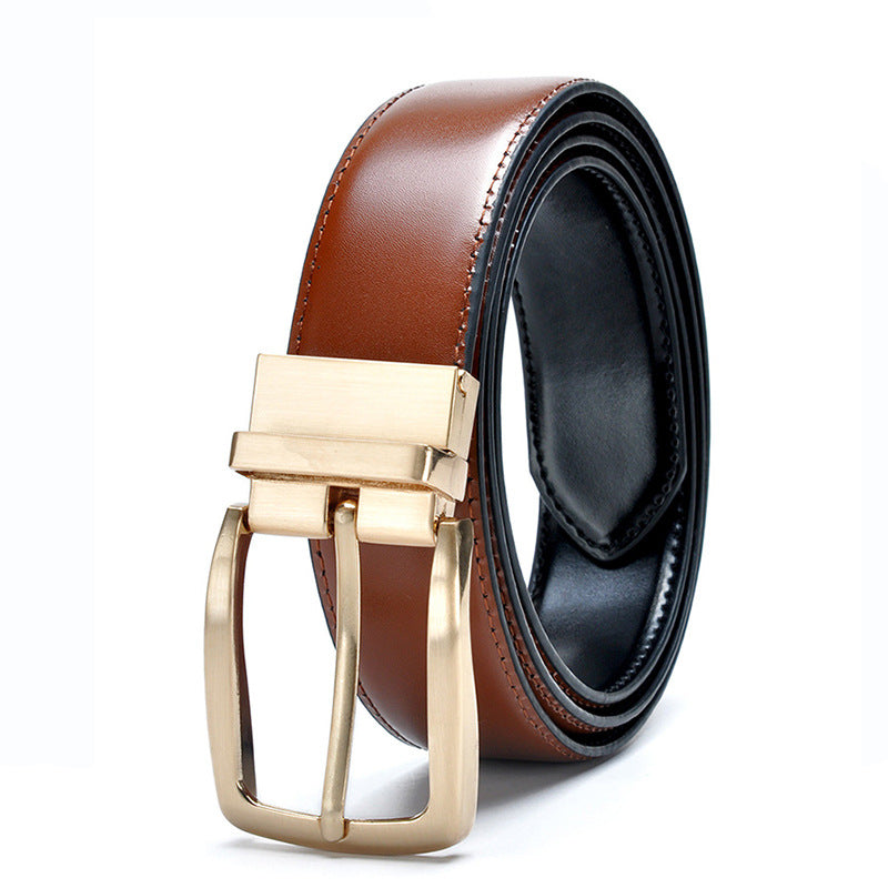 Men's Double-Sided Cowhide Belt with Rotating Pin Buckle