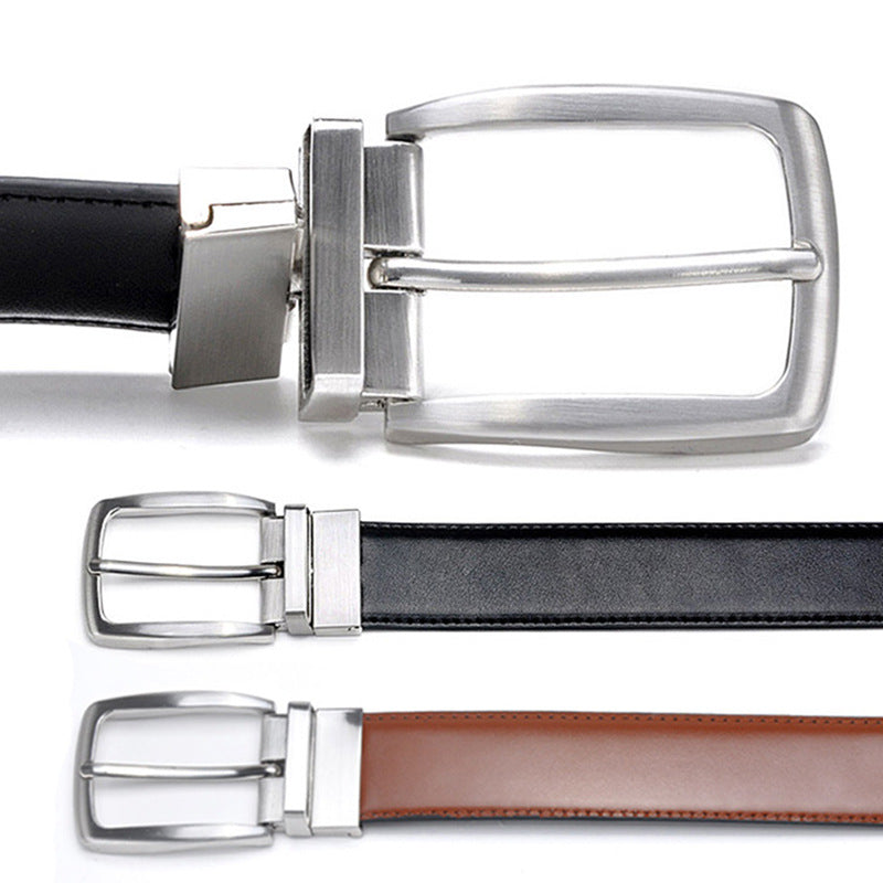 Men's Double-Sided Cowhide Belt with Rotating Pin Buckle