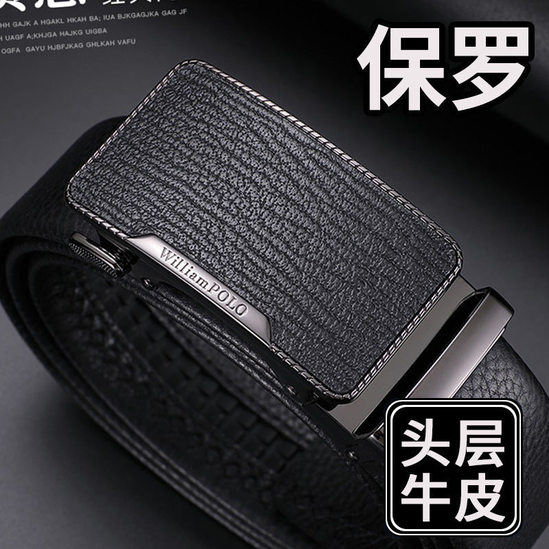 Men's Genuine Leather Business Belt with Alloy Automatic Buckle