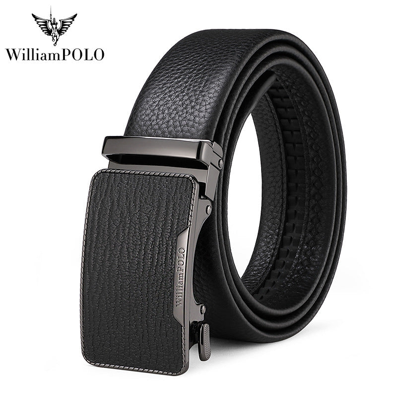 Men's Genuine Leather Business Belt with Alloy Automatic Buckle