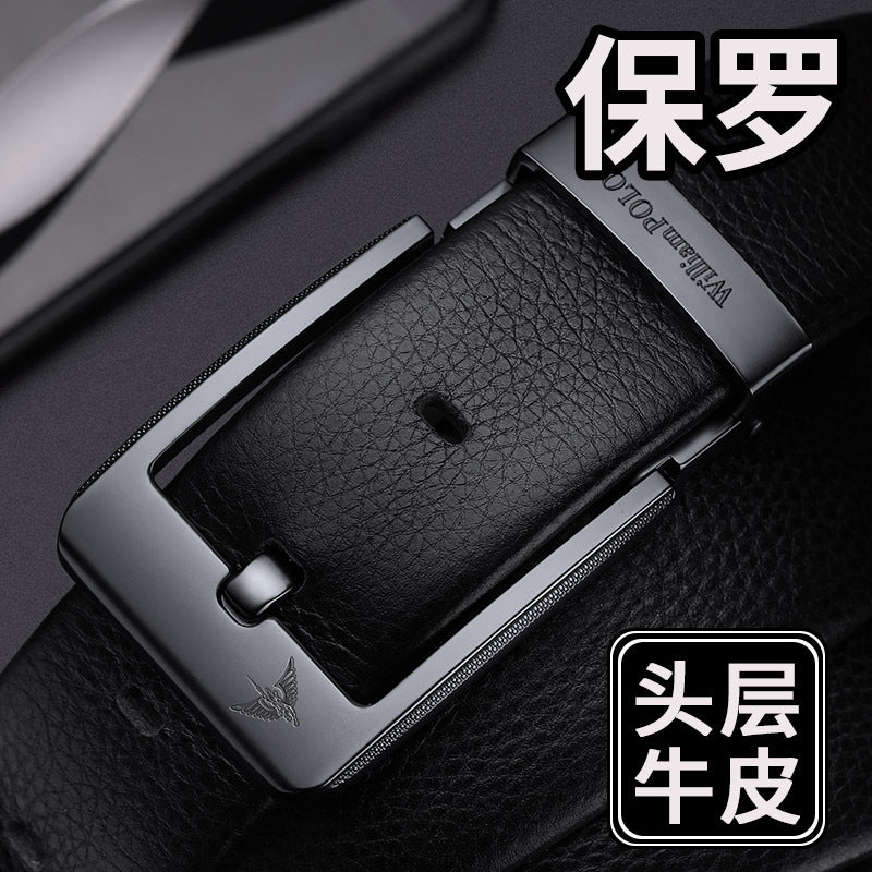 Men's Genuine Leather Belt with Alloy Pin Buckle Design