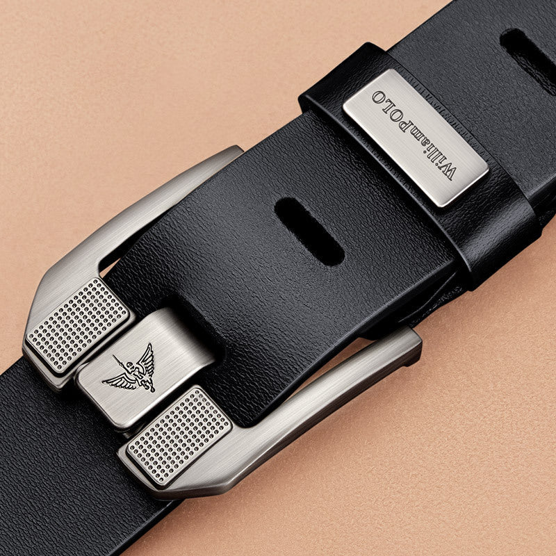 Men's Genuine Leather Cowhide Belt with Pin Buckle Design