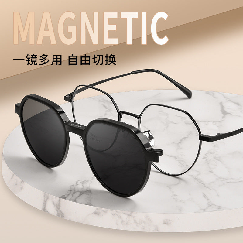 Baishifen 86003 Magnetic Clip-On Polygon Sunglasses with UV