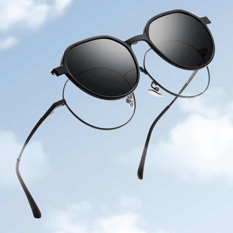 Baishifen 86003 Magnetic Clip-On Polygon Sunglasses with UV