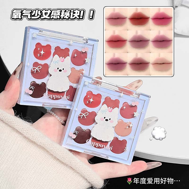Cappuvini Puppy Nine-Color Matte Lip Mud Palette 5.4g