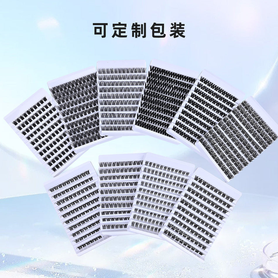 Ten-Row Segmented False Eyelashes Thick Curled Cluster Set